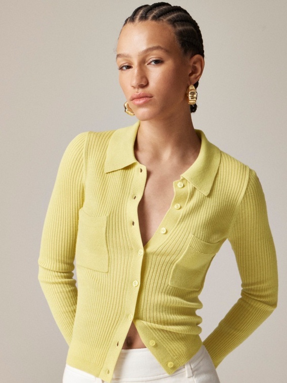 J. Crew Chartreuse Collared button-up sweater in merino wool blend Size Small